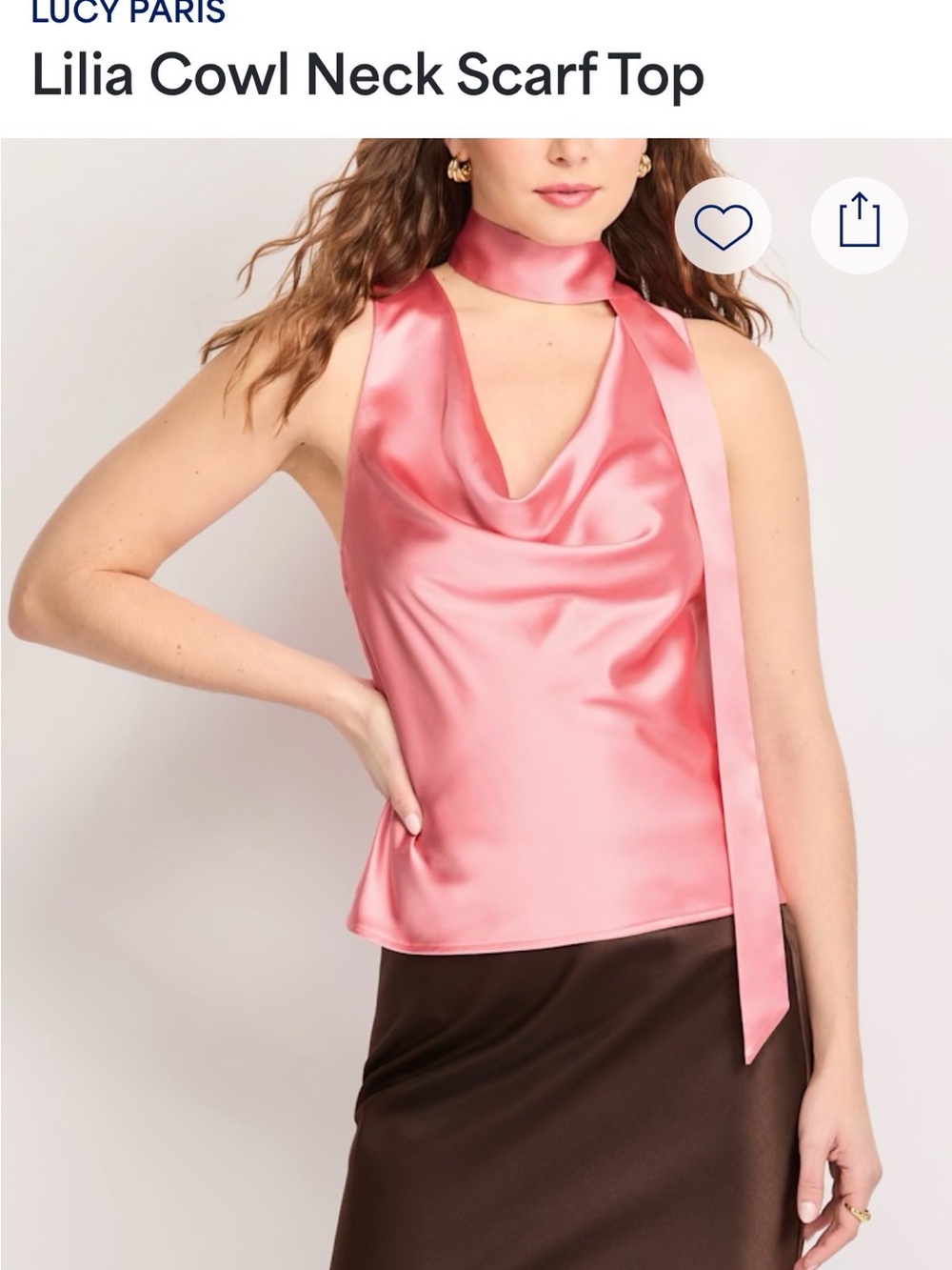 Lucy Paris Satin Cowl Neck Scarf Camisole in Pink